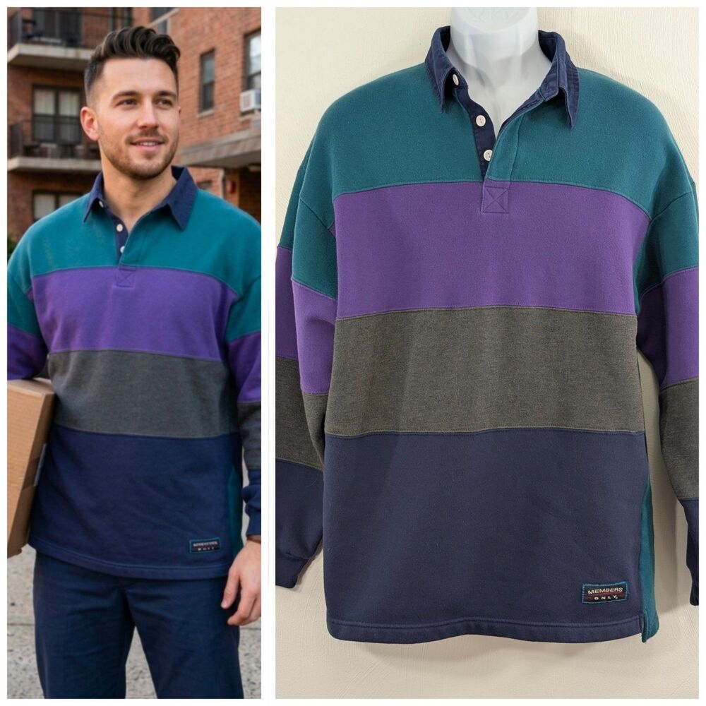 Vintage Members Only Mens Medium Colorblock 3/4 Button Sweatshirt Fall Favorite